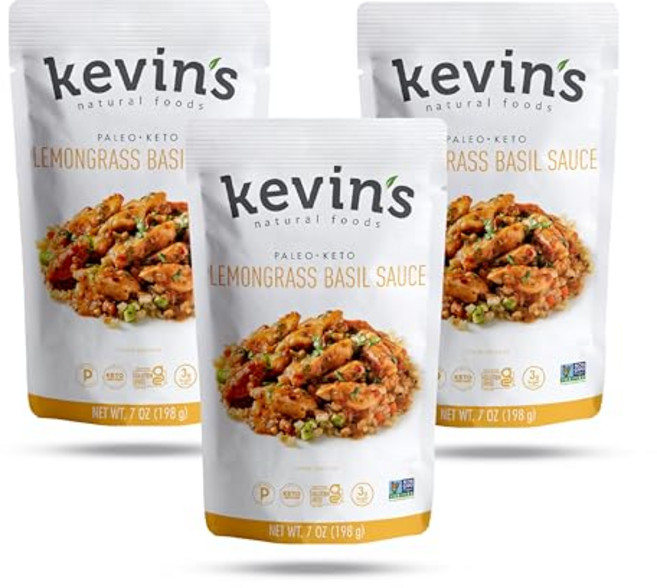 Kevin's Natural Foods Lemongrass Basil Sauce - Keto and Paleo Simmer Stir-Fry Sauce Gluten Free, 레몬그라스 바질, 7온스(3팩)
