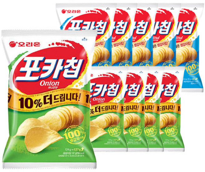 오리온 포카칩 오리지널 60gx5봉+어니언 60gx5봉, 10개, 60g