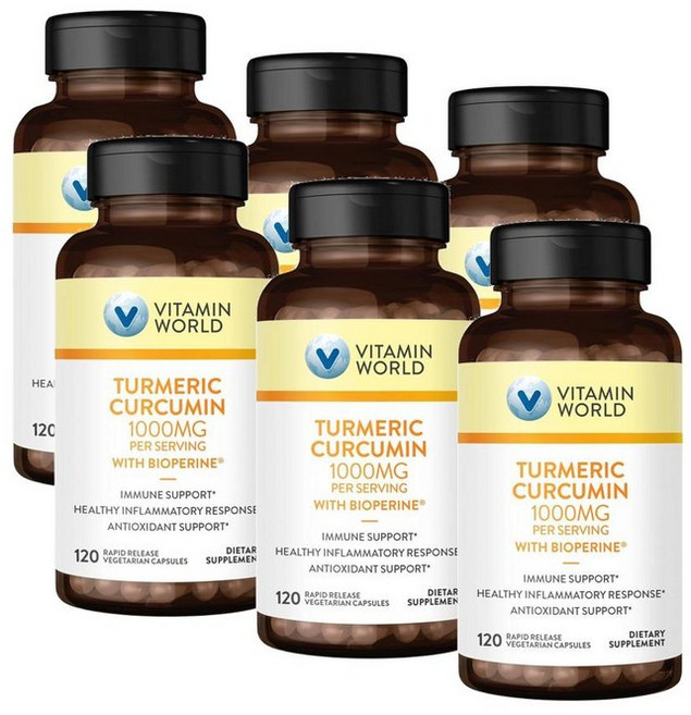 비타민월드 터메릭 커큐민 위드 바오페린 Vitamin World Turmeric Curcumin 1000mg per Serving, 6개, 120정