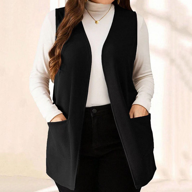 FANSYLI 여성 빅사이즈 정장 조끼 봄 가을 루즈핏 캐주얼 조끼 패션 오피스 통근 민소매 정장 자켓 상의 W2601J27