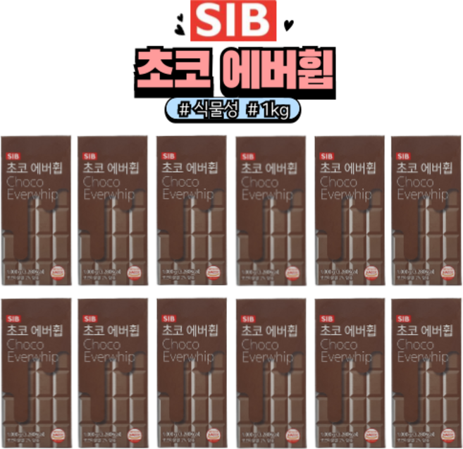 [아이스박스포장] 선인 초코 에버휩 쵸코에버휩 초코생크림, 12개, 1kg