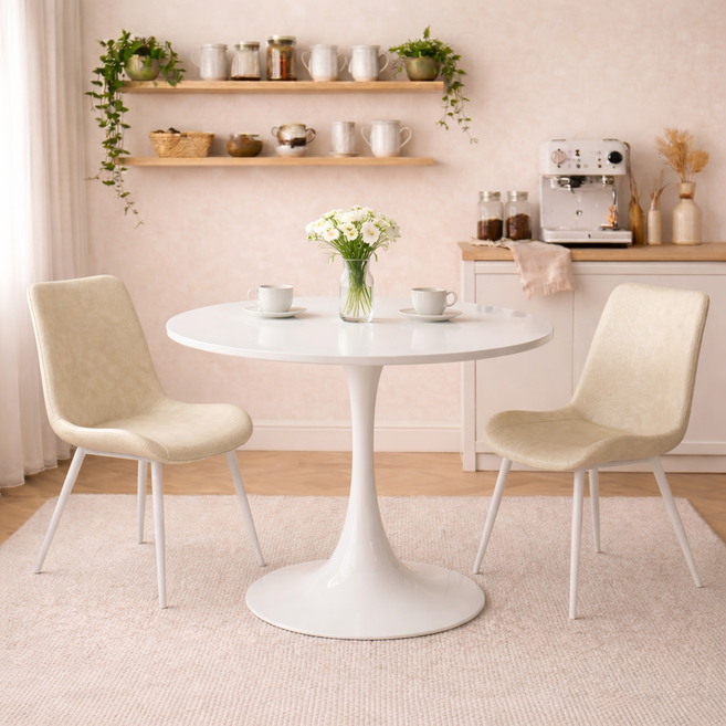 2인용 3인용 원형 테이블 친환경 E0 등급 자재 식탁세트 원형 700 카페 테이블 + 벨라체어 2개, W-라이트그레이 의자2, 화이트