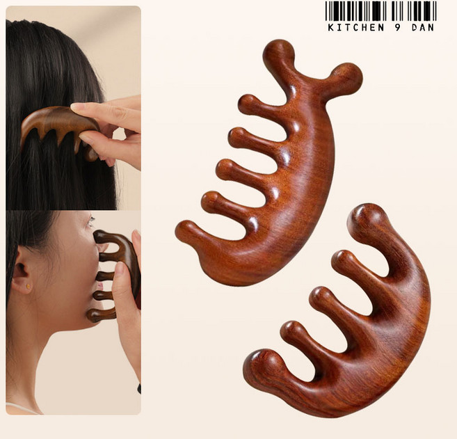 홈밸류언스 대영 우드 괄사 마사지기 만능 두피괄사 경락 리프팅 빗, 1개, B타입