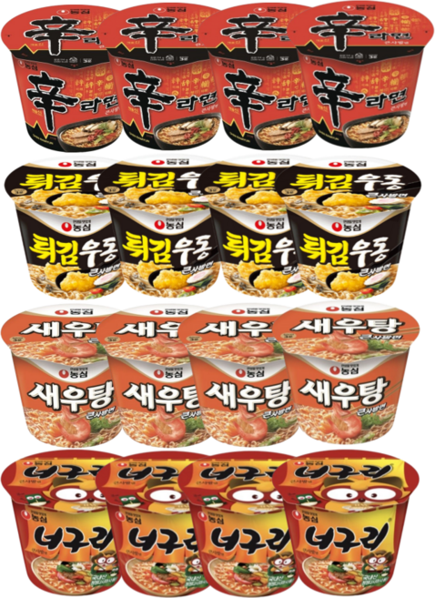 농심 컵라면 4x4세트 큰사발 16개 새우탕 너구리 우동