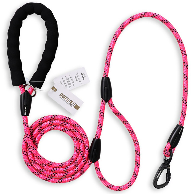 독스랩 강아지 소형견 중형견 대형견 리드줄 양손 그립 로프 1.8M, 핑크, 1개