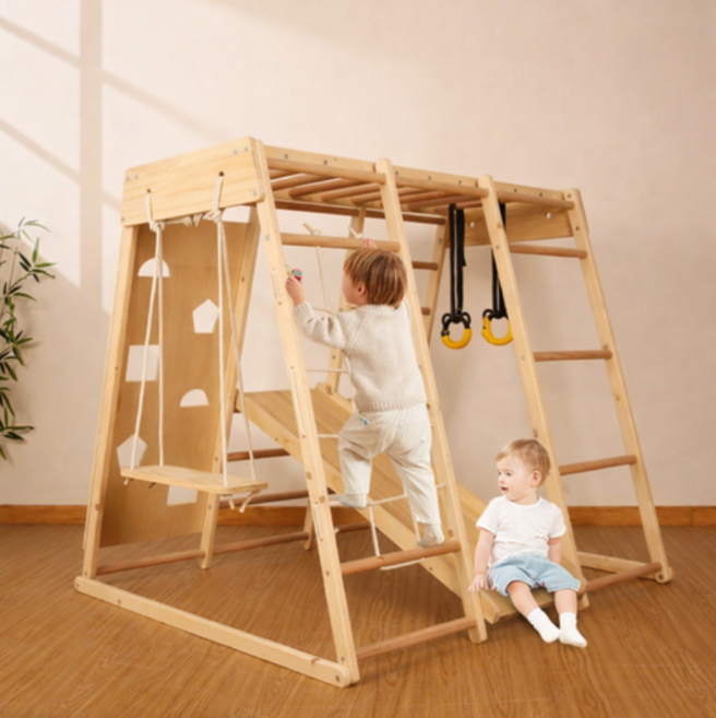 도도키즈 유아용 실내 원목 미끄럼틀 어린이 놀이기구 안전 슬라이드, 전방위클라이밍프레임, 1개