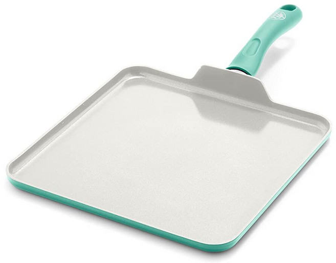 GreenLife Grip Healthy 세라믹 논스틱 그리들 팬 27.9cm(11인치) 소프트 핑크, 터키석