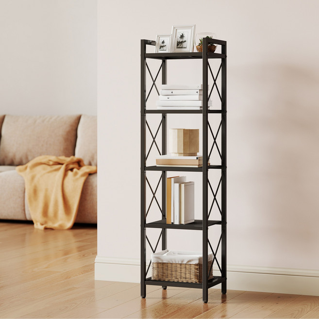 SONGMICS 튼튼한 다용도 조립식 메탈 철제 스탠드 수납 선반, 5단, 블랙