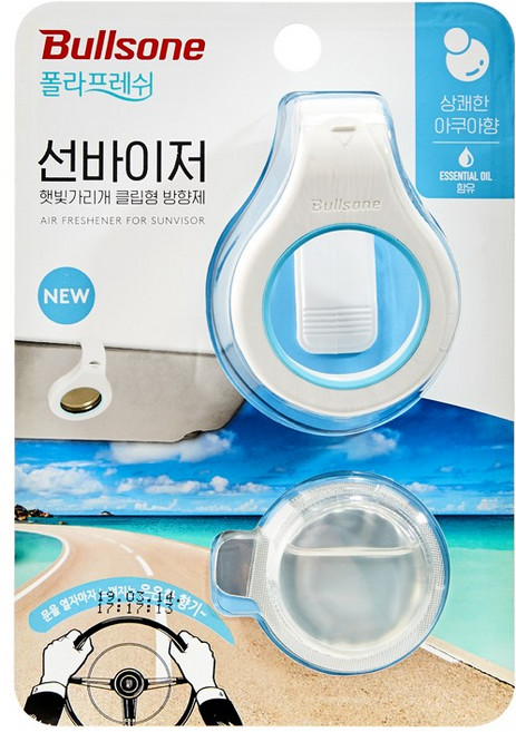 폴라프레쉬 선바이저 햇빛가리개 클립형 방향제 아쿠아향 본품+리필, 1개, 상쾌한아쿠아