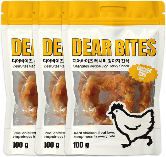 디어바이츠 강아지 육포 간식, 3개, 100g, 닭 치킨링