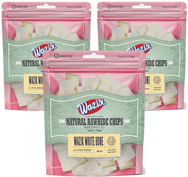 와직껌 로하이드 칩스 x 3개 WAZIK 중대형견 애견간식, 300g