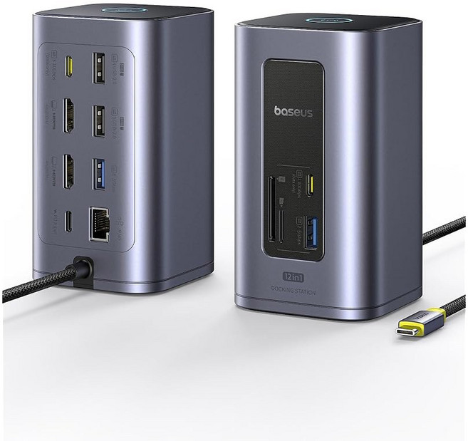 베이스어스 도킹 스테이션 스페이스메이트 11 in 트리플 디스플레이 4K HDMI DP 10Gbps USB 포트 기가비트 이더넷 100W PD 오디오 Windows Acer Mac, 12 in 1 Dual Monitor-Win