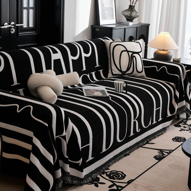 Pogeuni 레터링 사계절 다용도 쇼파커버 2인용3인용4인용쇼파커버, 1개, 블랙