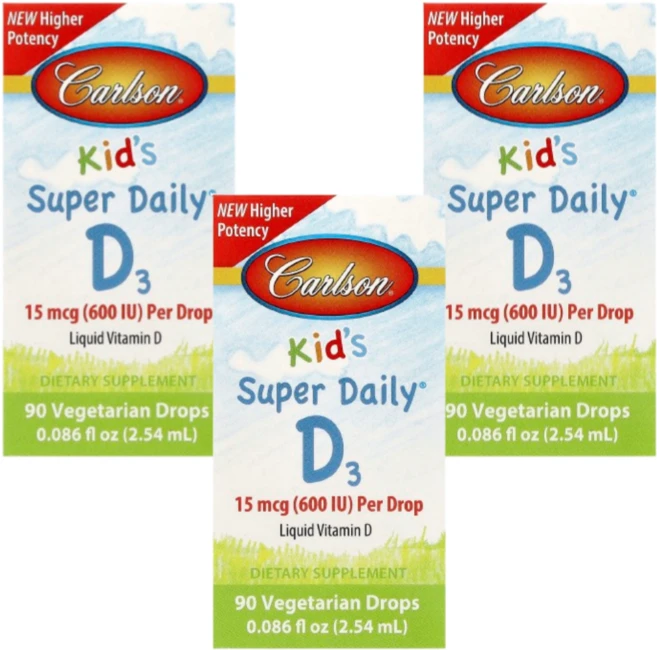 칼슨 어린이용 슈퍼 데일리 D3 15mcg(600IU) 90베지드롭 2.54ml(0.086fl oz), 3개, 2.54ml - 쿠팡