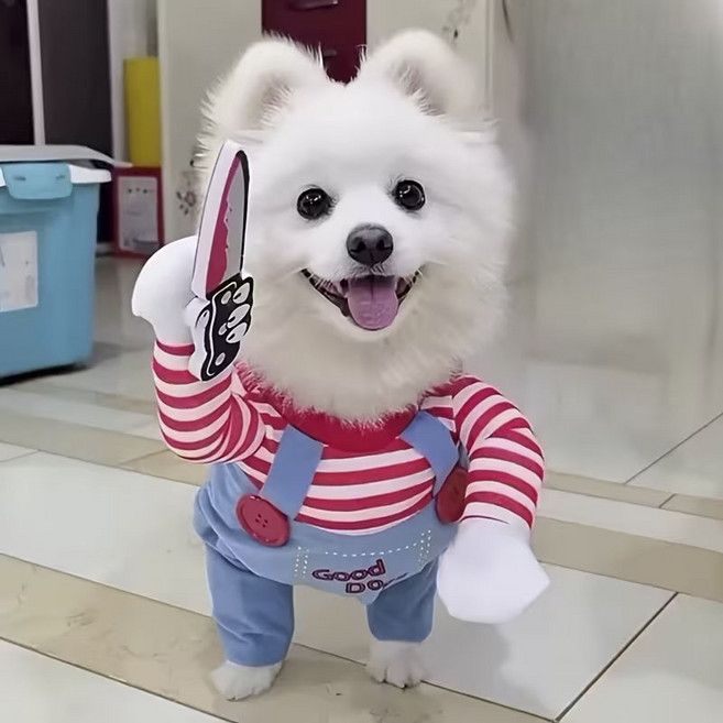 강아지 처키옷 코스튬 특이한 귀여운 의상 대형견 중형견 소형견, 1개, 스트라이프