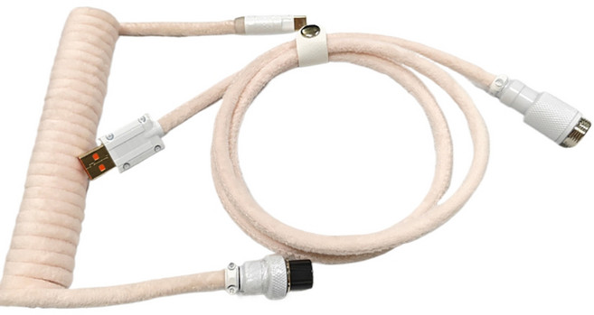 기계식 키보드용 코일형 USB C 케이블 1.5M 고속 충전 및 금속 항공 커넥터와 데이터 동기화, 핑크 화이트