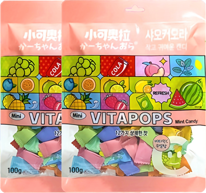 샤오커오라 민트향 비타민C 과일 12종 믹스 베트남 무설탕 사탕 캔디, 2개, 100g