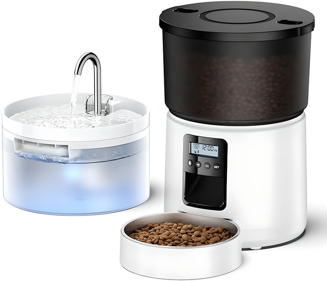 로제코 반려동물 자동 급식기 3L + 급수기 2L 세트, 화이트, 1세트, 5L