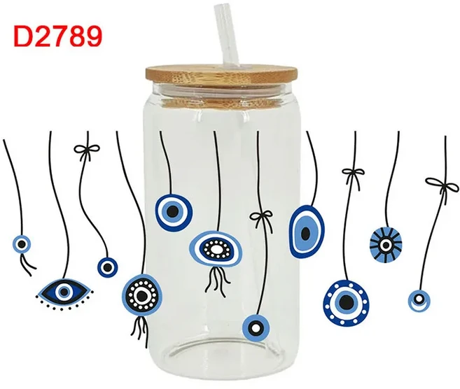 Evil Eye 터키 눈 보호 스티커 UV DTF 컵 랩 다리미 유리 캔 16oz Libbey D2789, 06 D2789
