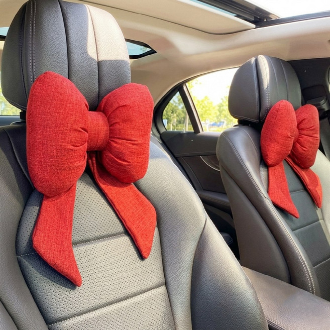 버닝오스 차량용 목쿠션 리본 자동차 목베개, 1개, 레드