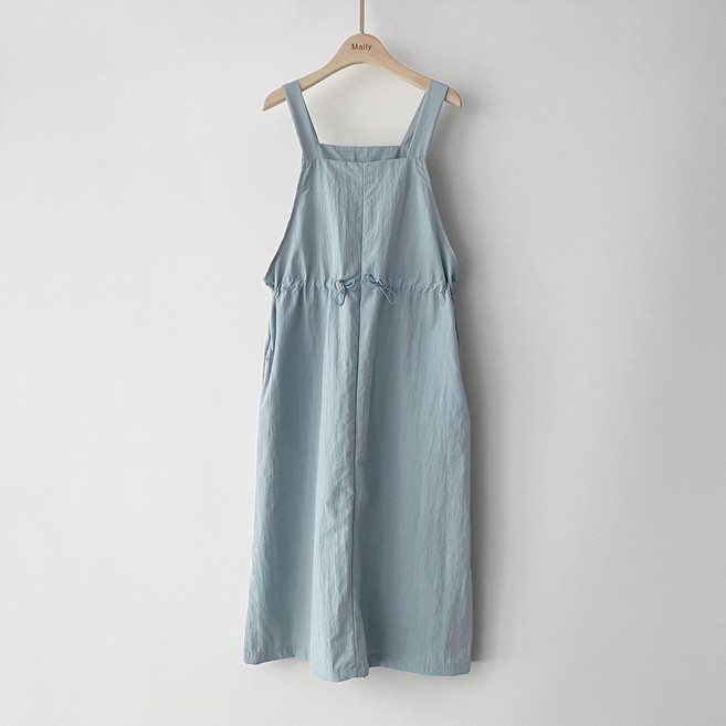 메일리 쿨 방수 바스락 여름 뷔스티에 오버롤 민소매 나시 여자 여성 멜빵 치마 롱 원피스