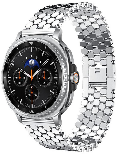 xDfind 삼성 갤럭시 워치8 / 8 클래식 물고기 비늘 텍스처 금속 시계 밴드, 1세트, 은색