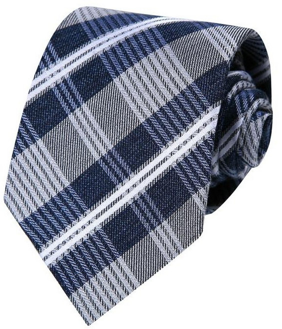 TNGT 그레이 실크 체크 넥타이