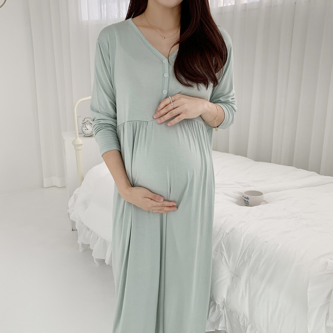 루시드라잇 국산 굿이브닝 긴팔 수유원피스 임부복 홈웨어