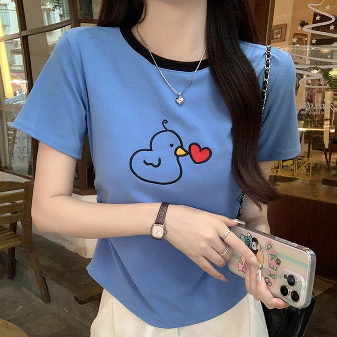 이서어패럴 삐약이 하트자수 라운드반팔티43335