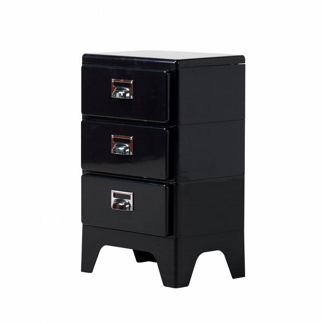 피트 미드센츄리 틈새 미니 플라스틱 레트로 빈티지 캐비넷 서랍장 수납장, 3단, 블랙