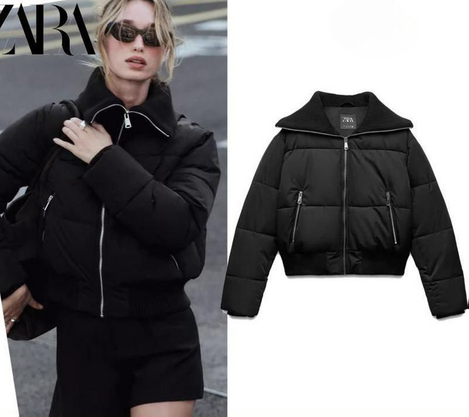 ZARA 자라 하이넥 니트 집업 숏패딩 점퍼 여자 세미크롭 슬림핏 패딩 3046240