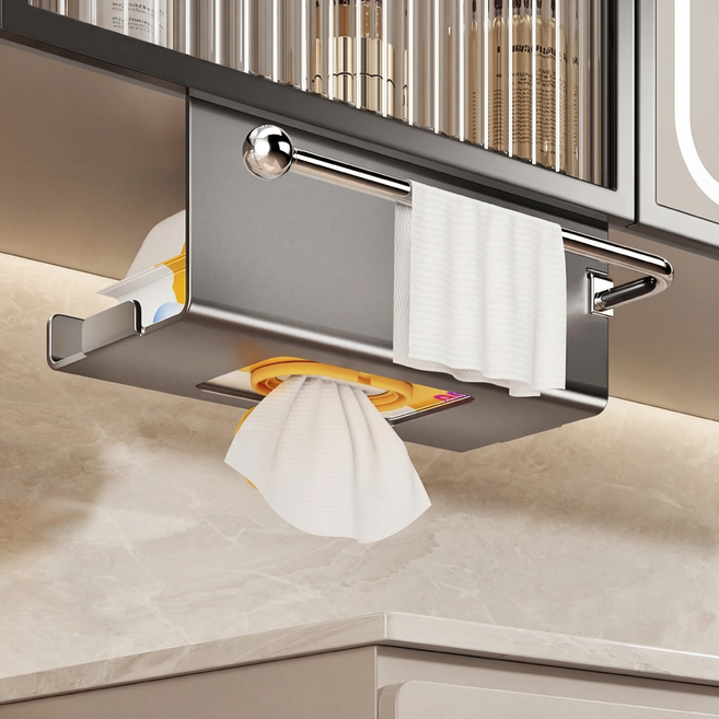 무타공 키친타올 걸이 주방 수납 정리용품, 1개, 그레이