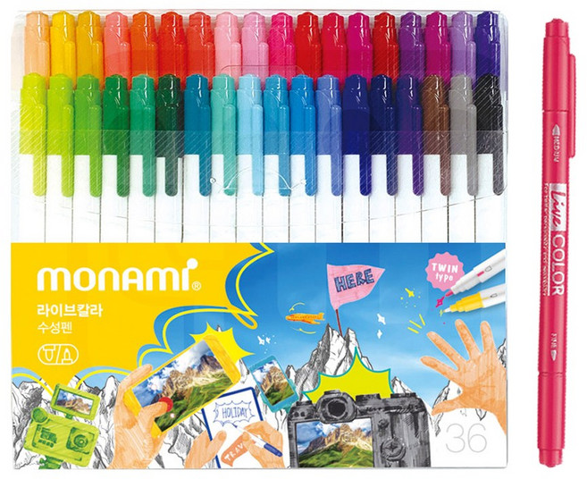 모나미 라이브칼라 혼합 36색 트윈 사인펜 세트 수성 싸인펜 마카펜 둥근닙