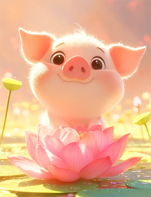 연꽃 든 돼지 조각퍼즐 원하는 것 다 돼지 귀여운 캐릭터즈 북유럽 감성 행운 금전운에 좋은 풍수 컬렉션 직소퍼즐 300 500 700 1000피스, 원하는 것 다 돼지 연꽃 퍼즐2, 1개