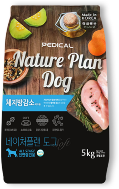 네이처플랜5kg 체지방감소 다이어트 강아지 소프트 사료, 닭+야채, 5kg, 1개
