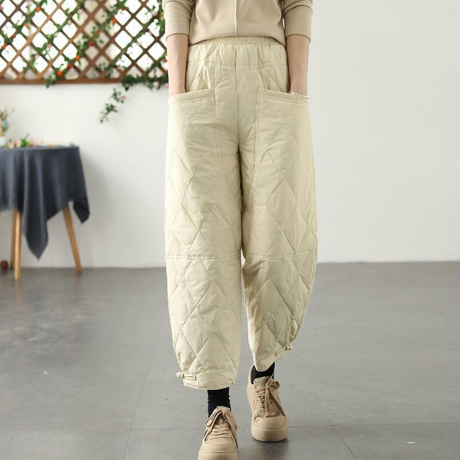 ZAJA 여성 빅사이즈 패딩 바지 겨울 와이드 배기 팬츠 방한바지
