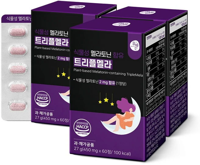 올바른 식물성 멜라토닌 트리플멜라 식약처인증 대용량, 60정, 3박스 - 쿠팡
