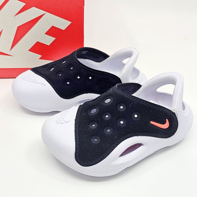 나이키 아쿠아 스우시 키즈 샌들 블랙 화이트 유아 슬립온 아쿠아 슈즈 여름 물놀이 신발 GDPRO