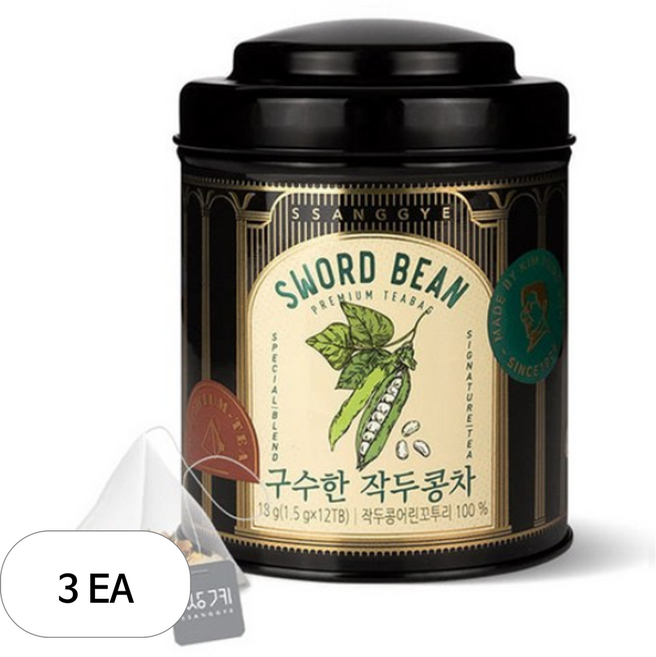 쌍계명차 티 마스터 캔 작두콩차 티백, 1.5g, 12개입, 3개