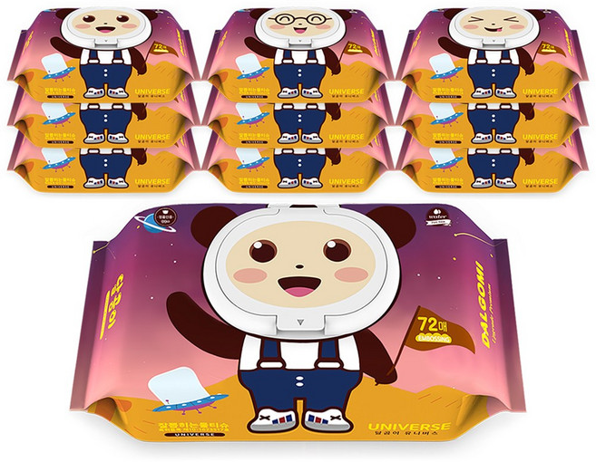 달곰이 유니버스 아기물티슈 고평량 68gsm 엠보싱 캡형 72매 10팩, 10개