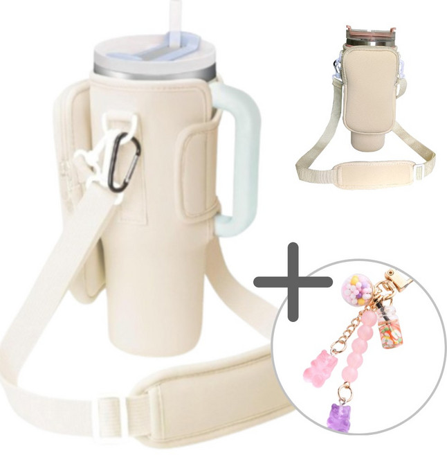 루나뷰링 스탠리 호환 텀블러 가방 백 주머니 파우치 대용량 887ml 1.8L, 1개, 크림