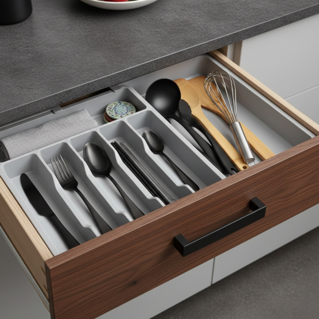 홈앤온 한눈에 주방 서랍 정리 트레이, 1개, 그레이