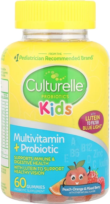 Culturelle 어린이용 프로바이오틱 종합비타민 + 피치 오렌지 및 믹스 베리 구미젤리 60개 Culturelle (컬처렐), Culturelle, 어린이용 프로바이오틱, 종합비타민, 1개, 60정 - 쿠팡