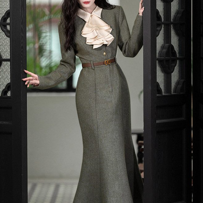 (대여) 우아한 머메이드 스카프 그레이 롱원피스 경성