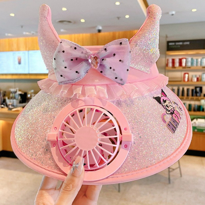 BAFC1857 귀여운 캐릭터 공주 모자 여름 선풍기 모자 여아 자외선 차단 챙모자