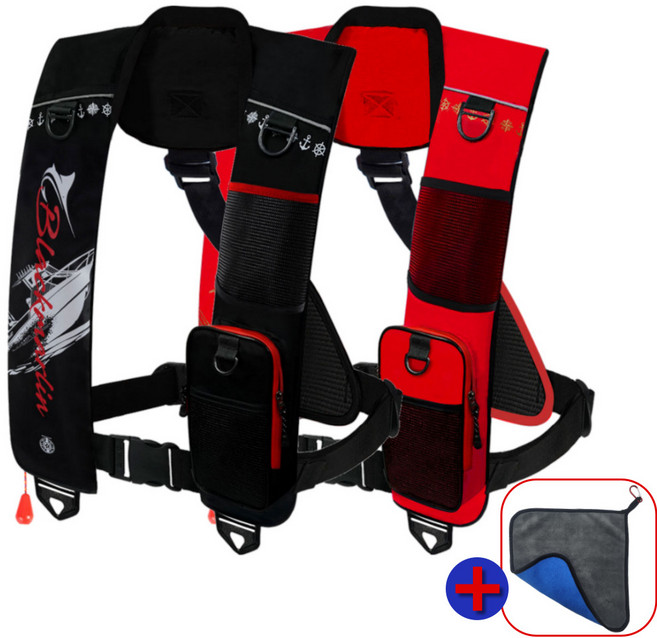 블랙마린 1포켓 자동팽창식 구명조끼 KC인증 FREE 사이즈 국내생산 수분감지 바다낚시, 블랙