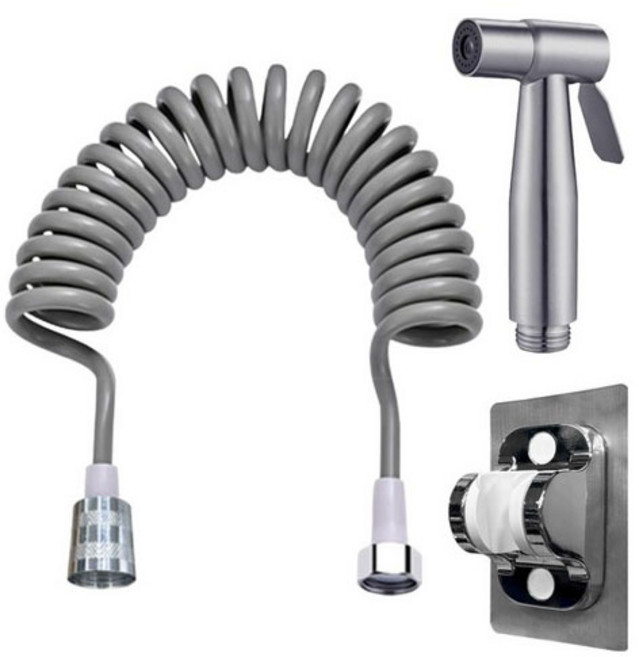 월드크린 올스텐 욕실건 + 코일호스 3m + 부착거치대 세트, 1세트, 실버