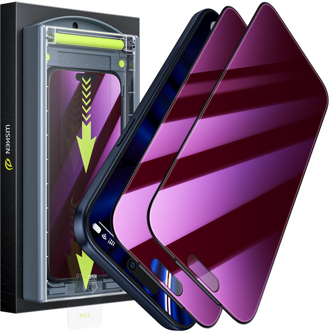 WSKEN 블루라이트 차단 사생활보호 강화유리 액정보호필름 Easy 자동부착, 2개