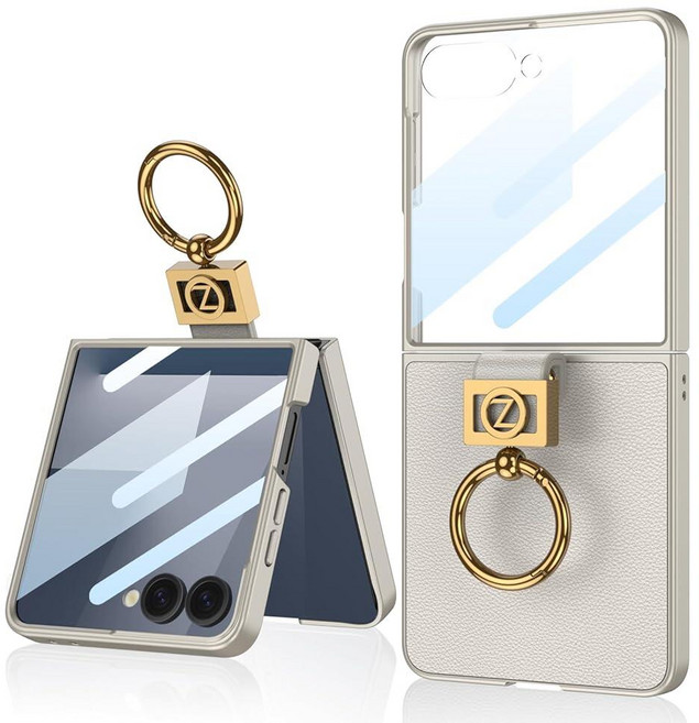 SHIEID 갤럭시 Z 플립 7 가죽 케이스 링 스탠드 포함 - 울트라 씬 충격 방지 커버 내장 소형 액정보호필름 PU 가죽 텍스처 폰 케이스 삼성 Z Flip7용 포레