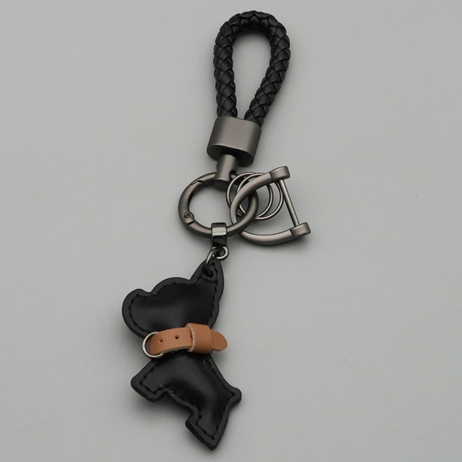 라워스 귀여운 가죽 강아지 키링, 1개, 블랙